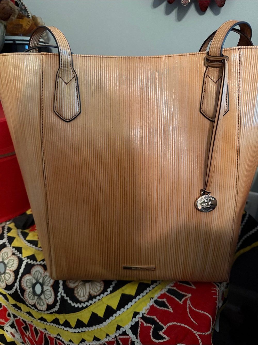 Brahmin Tan Vertical-Textured Leather Tote